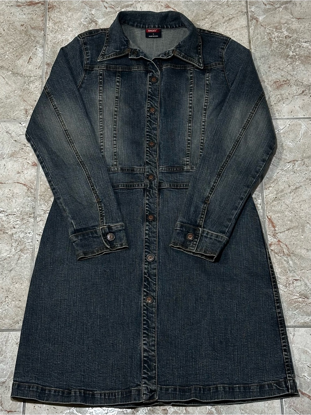 Vintage Angel Jeans Long Denim Coat Made in USA L.